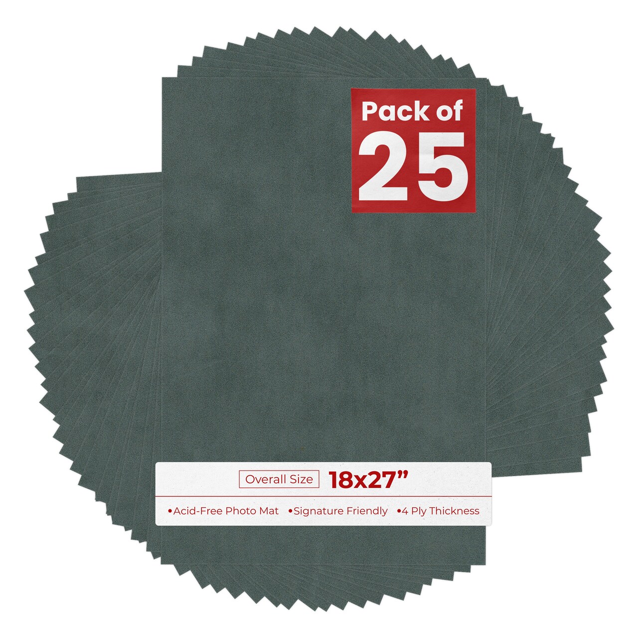 Dark Grey Suede 18x27 Uncut Mat Board - Blank Sheets, No Opening